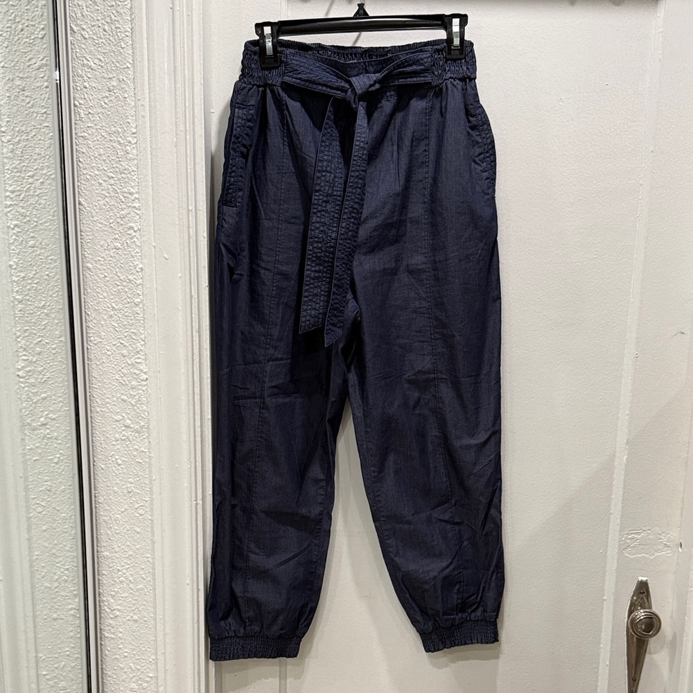 Anthropologie Navy elastic waste bag tie Pants
